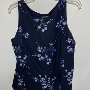Liz Claiborne Women's Blue Floral Silk Round Neck Sleeveless Blouse Petite 14